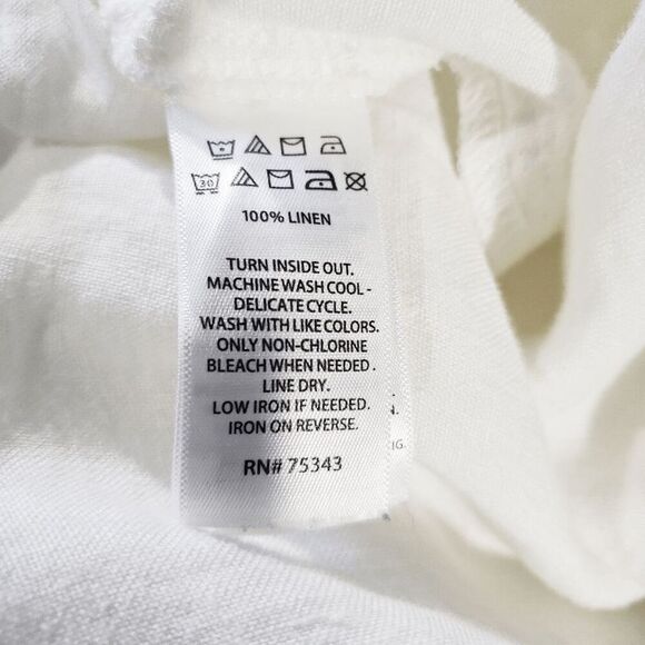 Cynthia Rowley White !00% Linen Pullon Elastic Waist front Back Pockets Size L - Picture 7 of 7